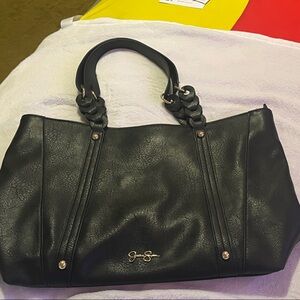 Jessica Simpson Black Faux Leather Tote with Gold Hardware